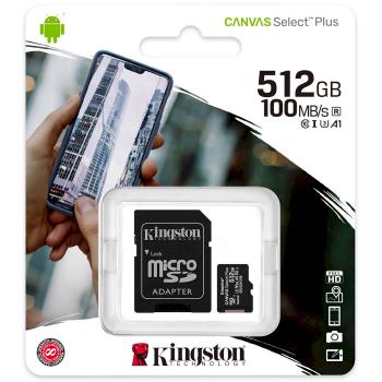 Kingston 512 GB microSDXC Class 10 UHS-I U3 Canvas Select Plus + SD Adapter SDCS2/512GB