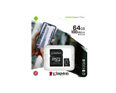 Kingston 64 GB microSDXC Class 10 UHS-I Canvas Select Plus + SD Adapter SDCS2/64GB