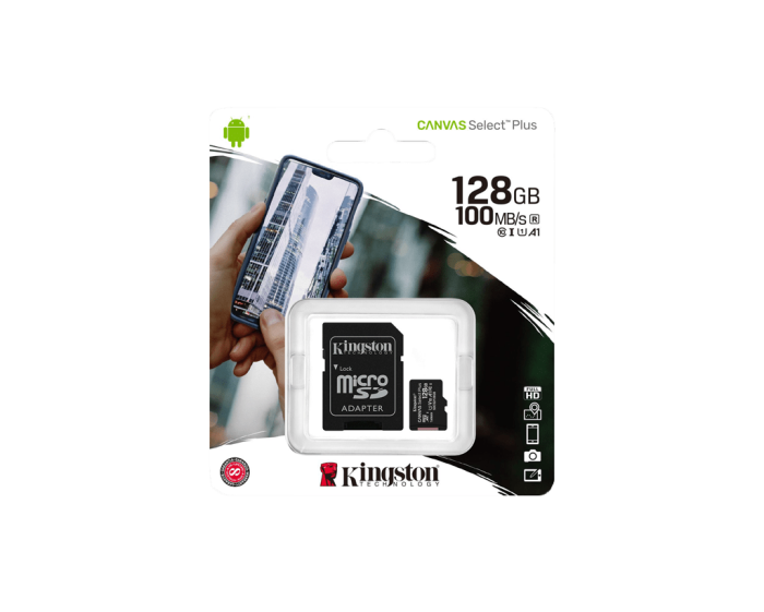 Kingston 128 GB microSDXC Class 10 UHS-I Canvas Select Plus + SD Adapter SDCS2/128GB