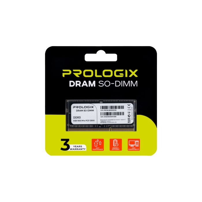Prologix 8 GB SO-DIMM DDR3 1600 MHz (PRO8GB1600D3S)