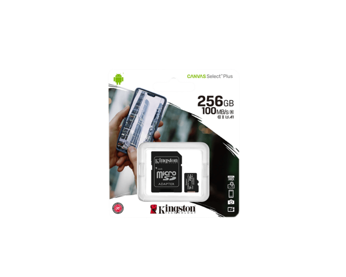 Kingston 256 GB microSDXC Class 10 UHS-I U3 Canvas Select Plus + SD Adapter SDCS2/256GB