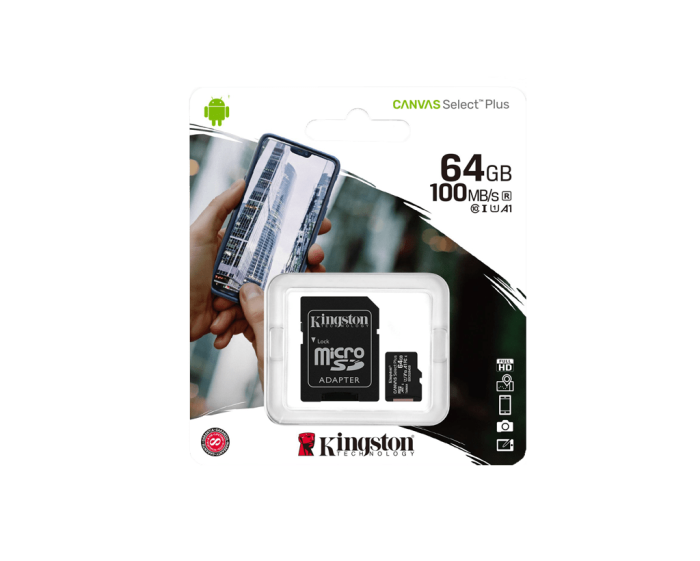 Kingston 64 GB microSDXC Class 10 UHS-I Canvas Select Plus + SD Adapter SDCS2/64GB
