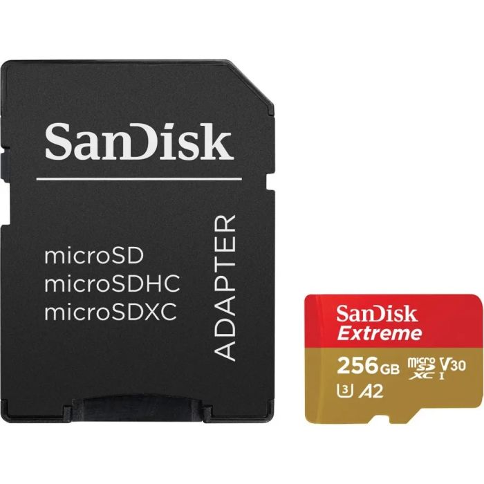 SanDisk 256 GB microSDXC UHS-I U3 V30 A2 Extreme (SDSQXAV-256G-GN6MA)