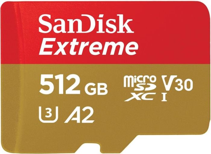 SanDisk 512 GB microSDXC UHS-I U3 V30 A2 Extreme + SD-Adapter (SDSQXAV-512G-GN6MA)