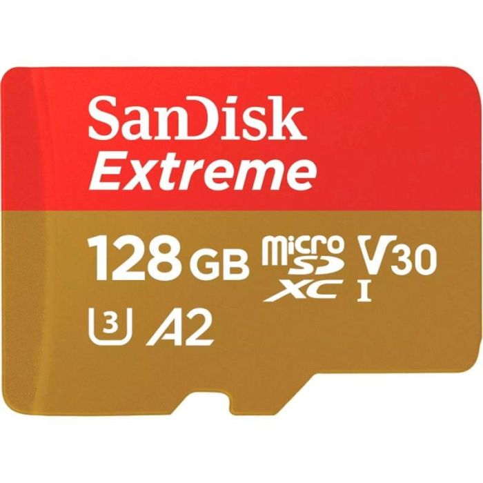 SanDisk 128 GB microSDXC UHS-I U3 V30 A2 Class 10 Extreme (SDSQXAA-128G-GN6AA)