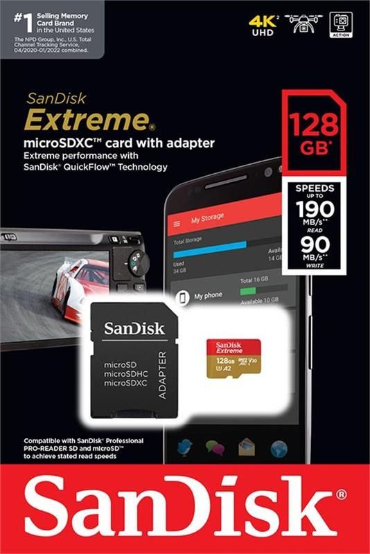 SanDisk 128 GB microSDXC UHS-I U3 V30 A2 Extreme (SDSQXAA-128G-GN6MA)