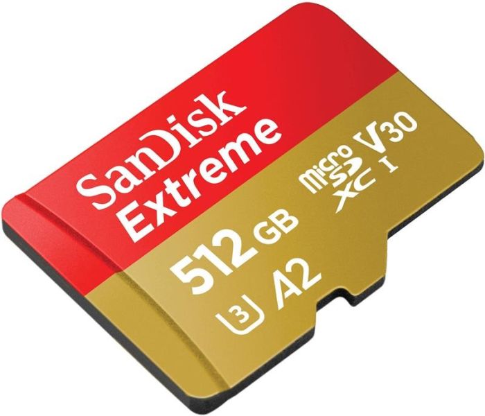 SanDisk 512 GB microSDXC UHS-I U3 V30 A2 Extreme + SD-Adapter (SDSQXAV-512G-GN6MA)