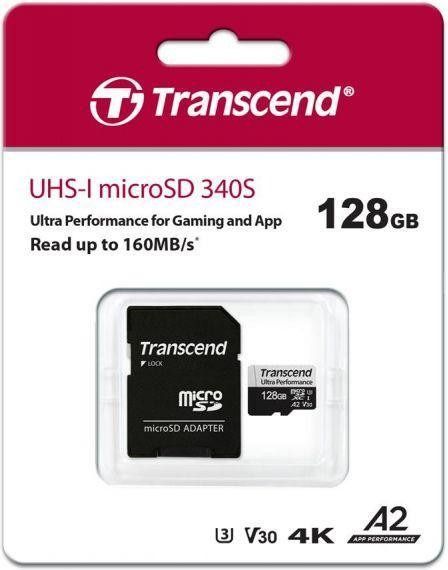 Transcend 128 GB microSDXC UHS-I U3 V30 A2 340S + SD Adapter TS128GUSD340S