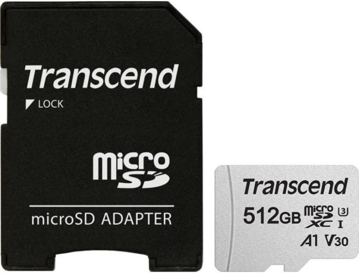 Transcend 512 GB microSDXC Clase 10 UHS-I (U3) + SD-adapter (TS512GUSD300S-A)