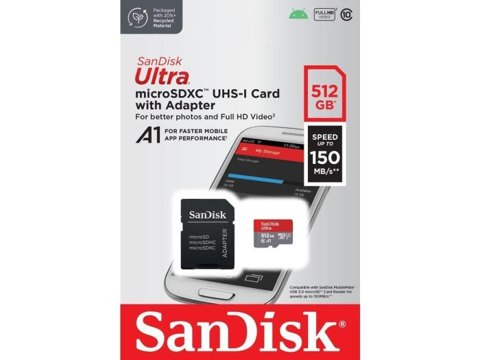 SanDisk 512 GB microSDXC UHS-I Ultra A1 + SD adapter (SDSQUAC-512G-GN6MA)