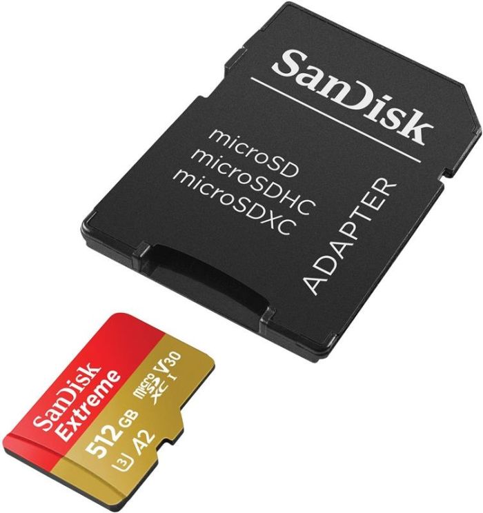 SanDisk 512 GB microSDXC UHS-I U3 V30 A2 Extreme + SD-Adapter (SDSQXAV-512G-GN6MA)