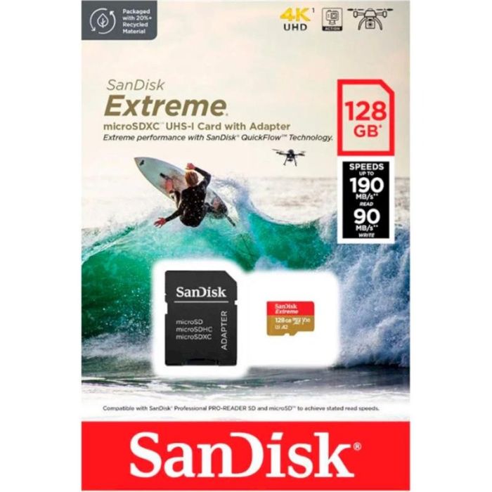 SanDisk 128 GB microSDXC UHS-I U3 V30 A2 Class 10 Extreme (SDSQXAA-128G-GN6AA)
