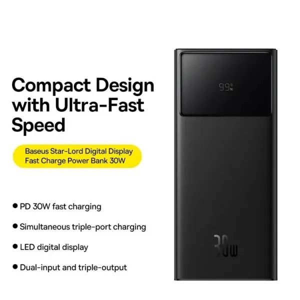 Baseus Star-Lord Digital Display 30W 20000mAh Black (P10022904113-00)